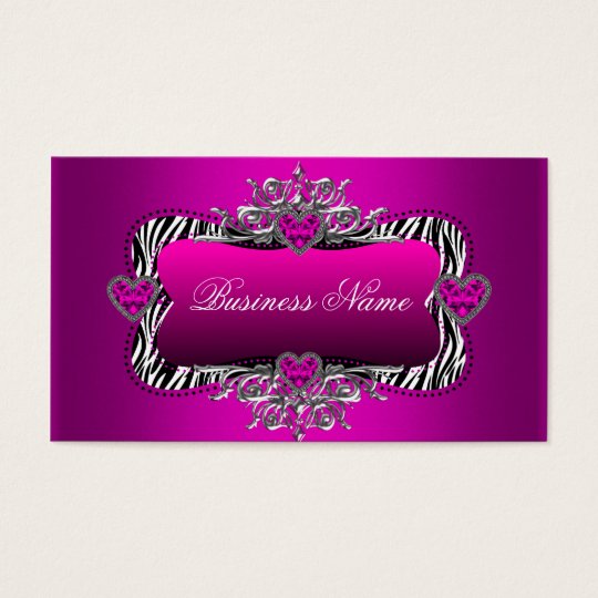 Hot Pink Zebra Silver Diamond Hearts Elegant Business Card