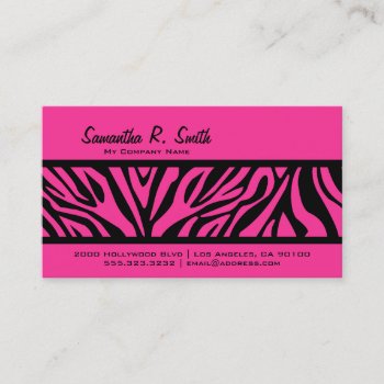 Hot Pink & Zebra Stripe Business Card by JKLDesigns at Zazzle