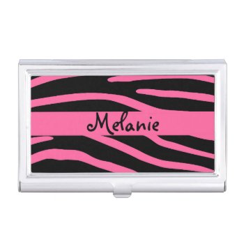 Hot Pink Zebra Stripe Business Card Holder by ProfessionalDevelopm at Zazzle