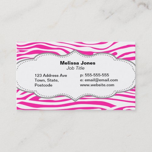 Hot Pink Zebra stripe pattern animal print Business Card Templates