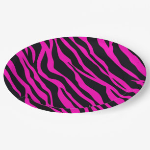 Hot Pink Zebra Striped Paper Plates
