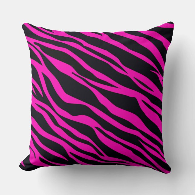 Hot Pink Zebra Striped Throw Pillow (Front)