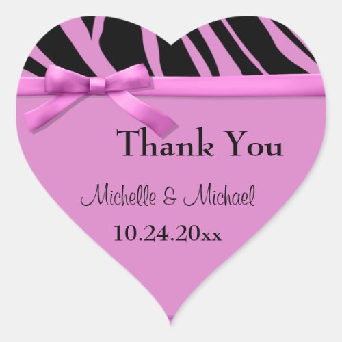 Hot Pink Zebra Stripes And Bow Thank You Sticker