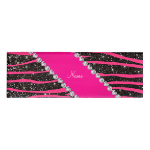 Hot pink zebra stripes black glitter pink stripe name tag