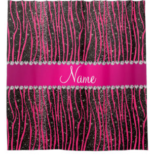 Hot pink zebra stripes black glitter pink stripe shower curtain