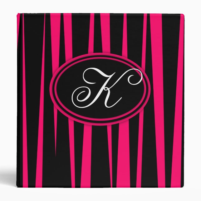Hot PInk Zebra Stripes Monogrammed Binder (Front)