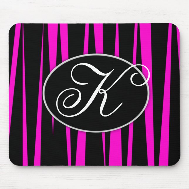 Hot Pink Zebra Stripes Monogrammmed Mouse Pads (Front)