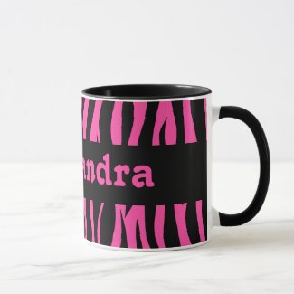Hot pink zebra stripes wrap your name around it mug
