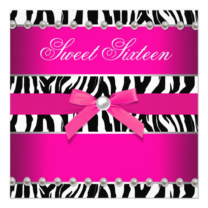 Hot Pink Zebra Sweet 16 Birthday Party Announcement