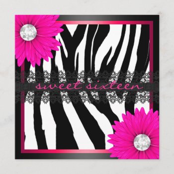 Hot Pink Zebra Sweet Sixteen Invitation by party_depot at Zazzle