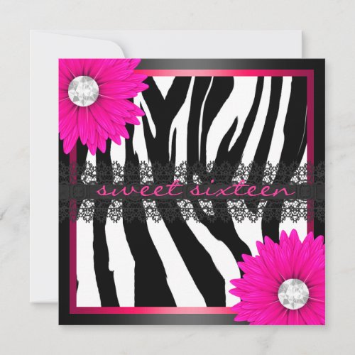 Hot Pink Zebra Sweet Sixteen Personalized Announcement