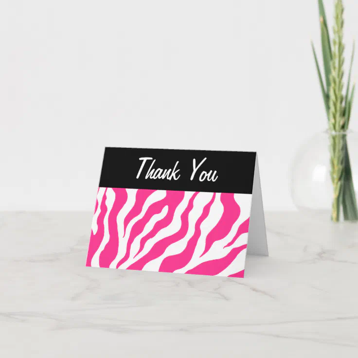Hot Pink Zebra Thank You Card Zazzle