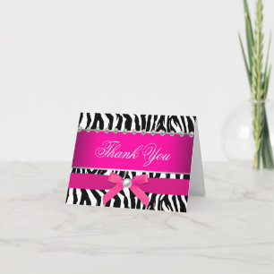Hot Pink Zebra Thank You Cards
