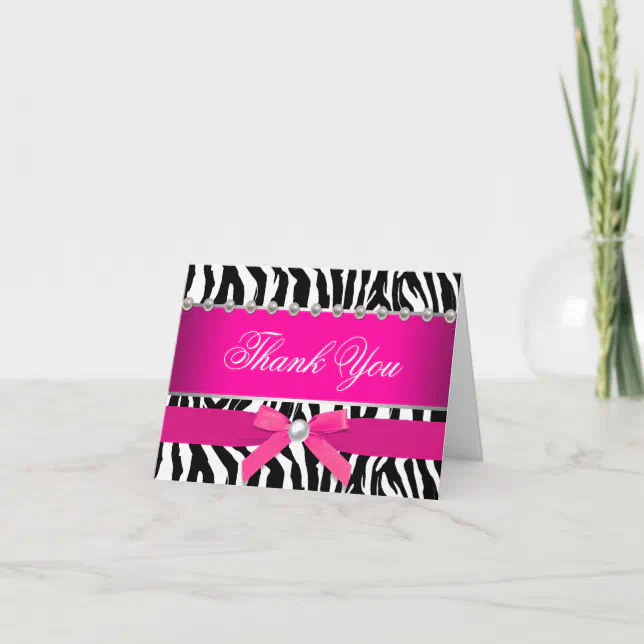 Hot Pink Zebra Thank You Cards Zazzle