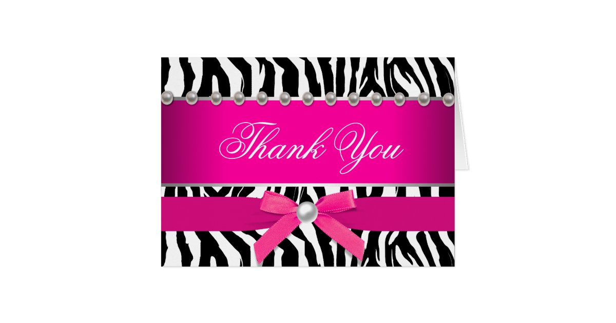 Hot Pink Zebra Thank You Cards Zazzle
