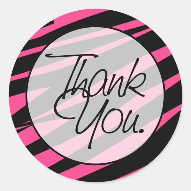 Hot Pink Zebra Thank You Classic Round Sticker Zazzle