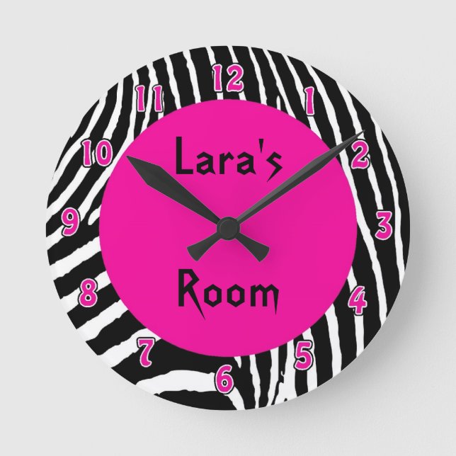 Hot Pink Zebra Wall Clock (Front)