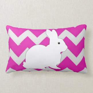 Hot Pink Zig Zag Chevron With White Bunny Lumbar Pillow