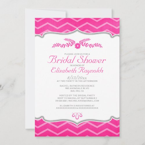 Hot Pink Zigzag Bridal Shower Invitations