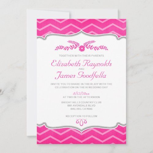Hot Pink Zigzag Wedding Invitations
