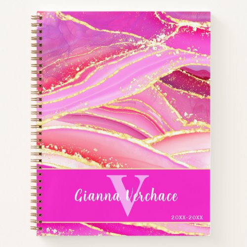 Hot Pinks Purples Reds and Golden Geode Agate Notebook