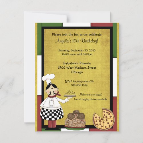 Hot Pizza Chef Party Invitation