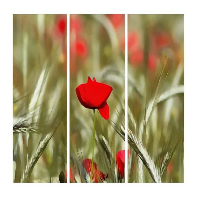 Hot Poppy Acrylic Painting Triptych (Front)