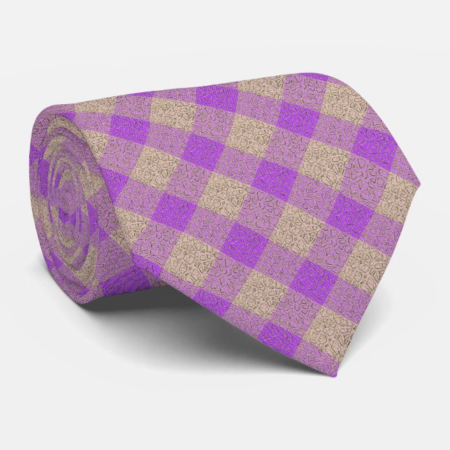 Hot Purple and Gold Checkers Neck Tie (Rolled)