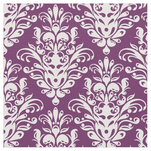 Hot Purple and White Elegant Damask Pattern Fabric