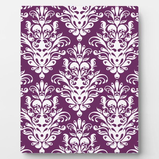 Hot Purple and White Elegant Damask Pattern Plaque (Front)