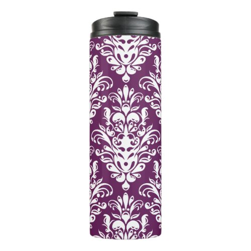 Hot Purple and White Elegant Damask Pattern Thermal Tumbler