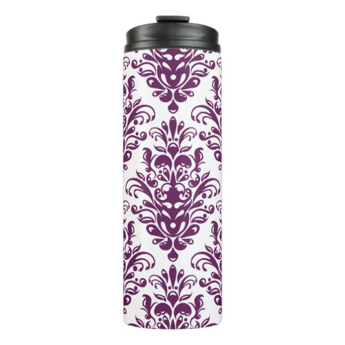 Hot Purple and White Elegant Damask Pattern Thermal Tumbler