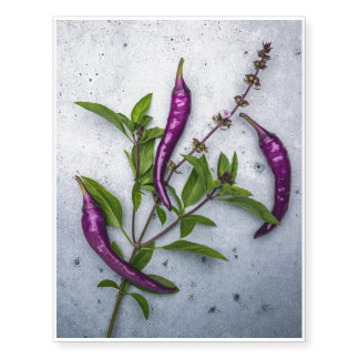 Hot Purple Peppers and Basil Temporary Tattoos