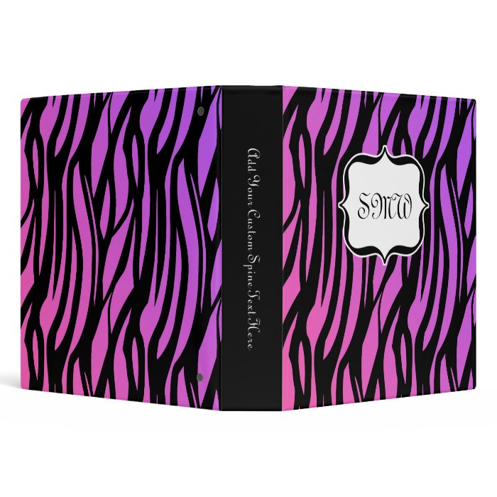 Hot Purple/Pink Zebra Stripes Monogram Binders