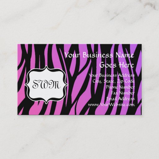 Customizable Hot Purple/Pink Zebra Stripes Monogram Business Card Template
