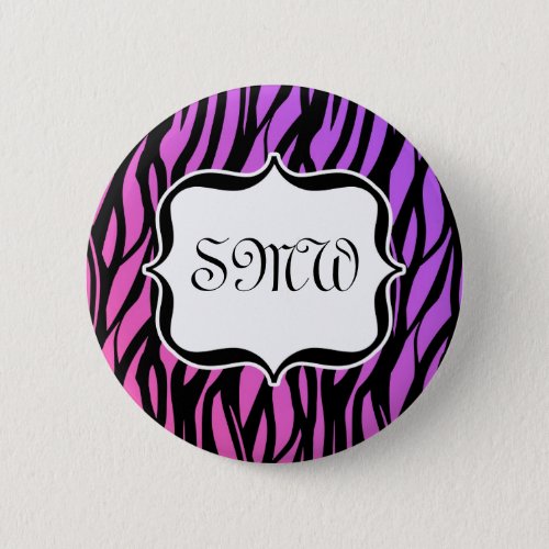 Hot PurplePink Zebra Stripes Monogram Button