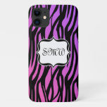 Hot Purple/Pink Zebra Stripes Monogram iPhone 11 Case