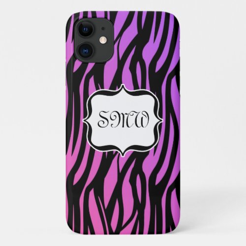Hot PurplePink Zebra Stripes Monogram iPhone 11 Case