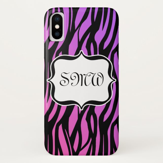Hot Purple/Pink Zebra Stripes Monogram Case-Mate iPhone Case (Back)