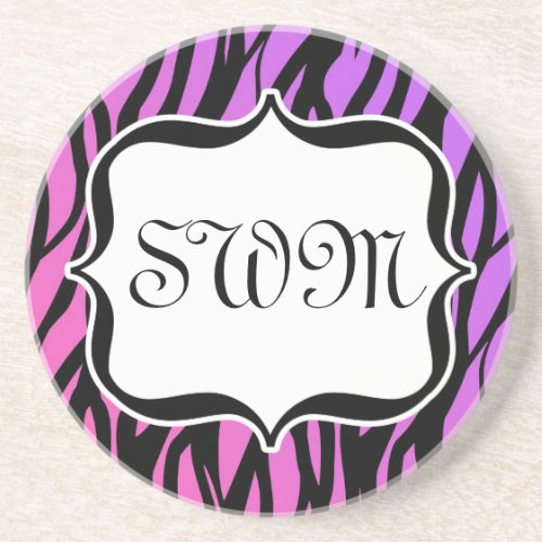 Hot PurplePink Zebra Stripes Monogram Coaster