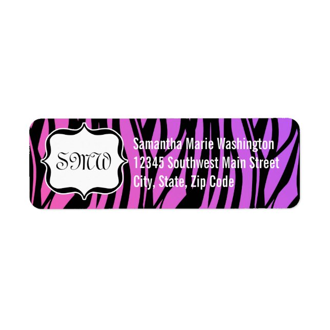 Hot Purple/Pink Zebra Stripes Monogram Label (Front)