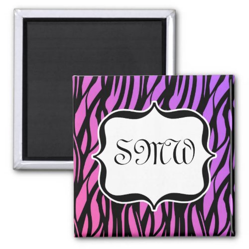 Hot PurplePink Zebra Stripes Monogram Magnet