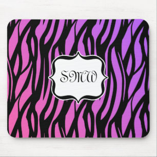 Hot Purple/Pink Zebra Stripes Monogram Mouse Pad