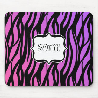 Hot Purple/Pink Zebra Stripes Monogram Mouse Pad
