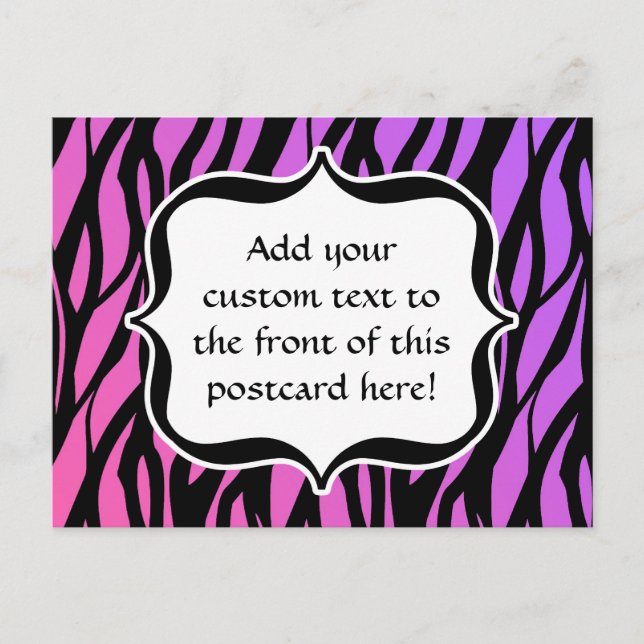 Hot Purple/Pink Zebra Stripes Monogram Postcard (Front)