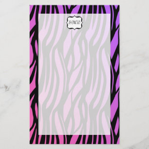 Hot Purple/Pink Zebra Stripes Monogram Stationery