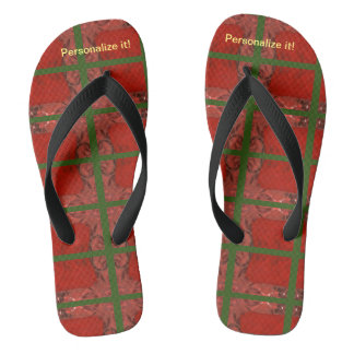 Hot red and green abstract design flip flops. flops