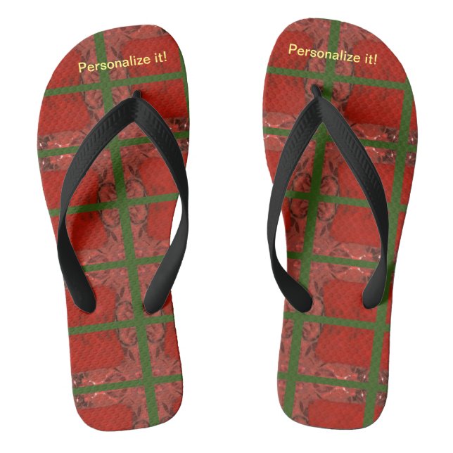 Hot red and green abstract design flip flops. flops (Footbed)