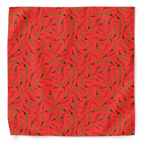 Hot Red and Green Chilli Peppers Food Pattern Bandana