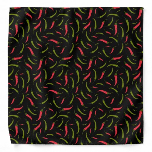Hot Red and Green Chilli Peppers Print on Black Bandana